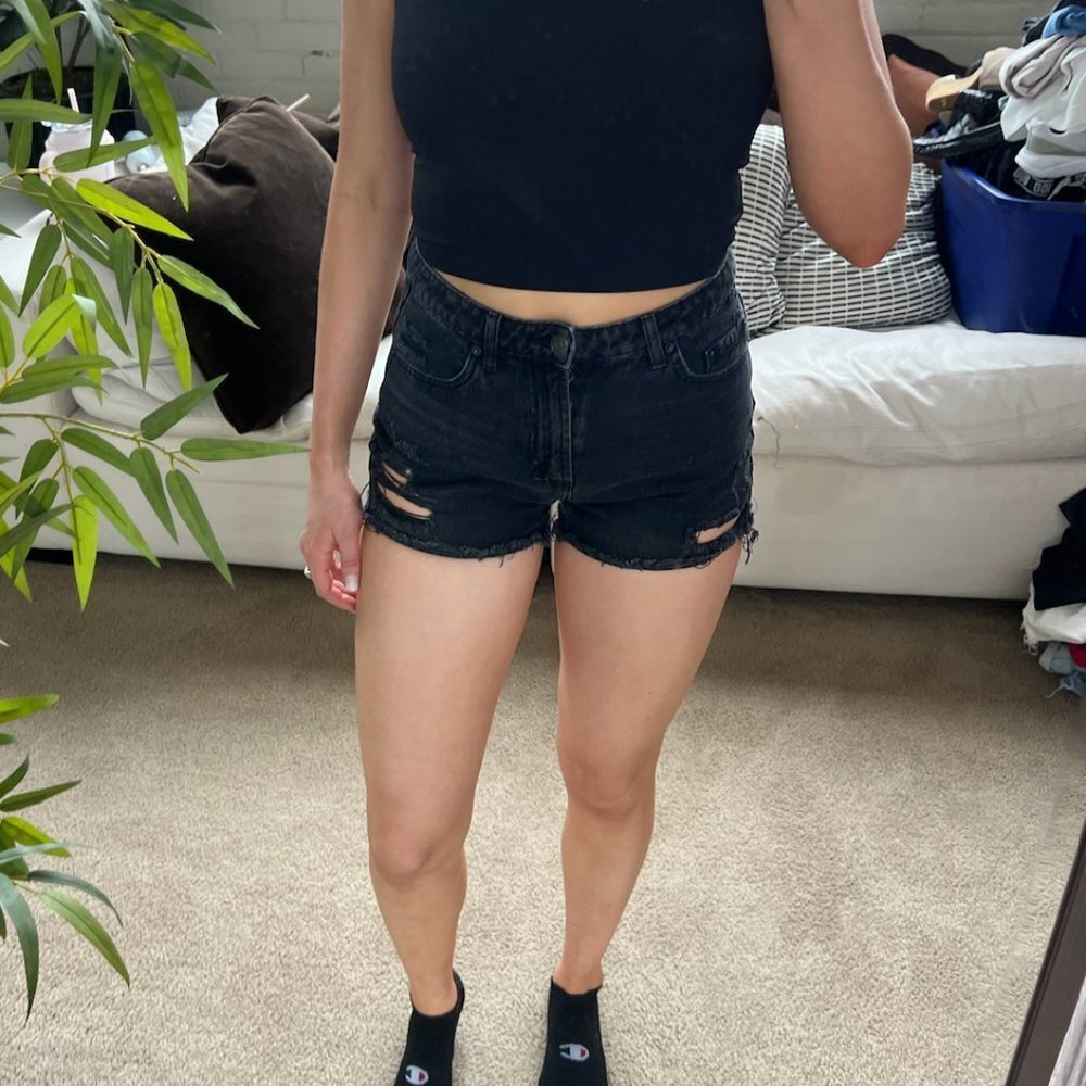 Black Distressed Shorts - Picture 4 of 7